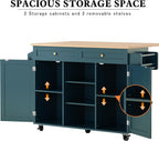 HLR Farmhouse Kitchen Island On Wheels, Teal Green