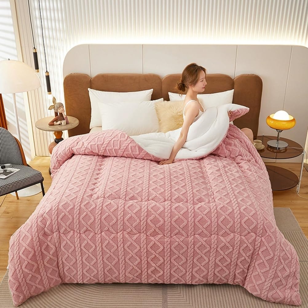 Breathable Warmth Fluffy Plush Double Sided Velvet Blanket,Thickened Super Soft Insulation Hibiscus Winter Quilt, Hibiscus Double Fabrics, for Cold Weather,Purple,180x220cm/4.5kg