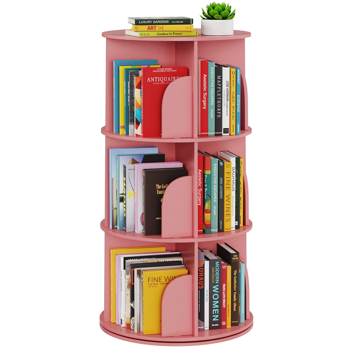 SpaceAid 4 Tier Rotating Bookshelf Tower, Spinning Bookcase Lazy Susan, Revolving 360 Book Shelf Storage Round Carousel, Vertical Rotate Turning Spiral Corner Organizer, White