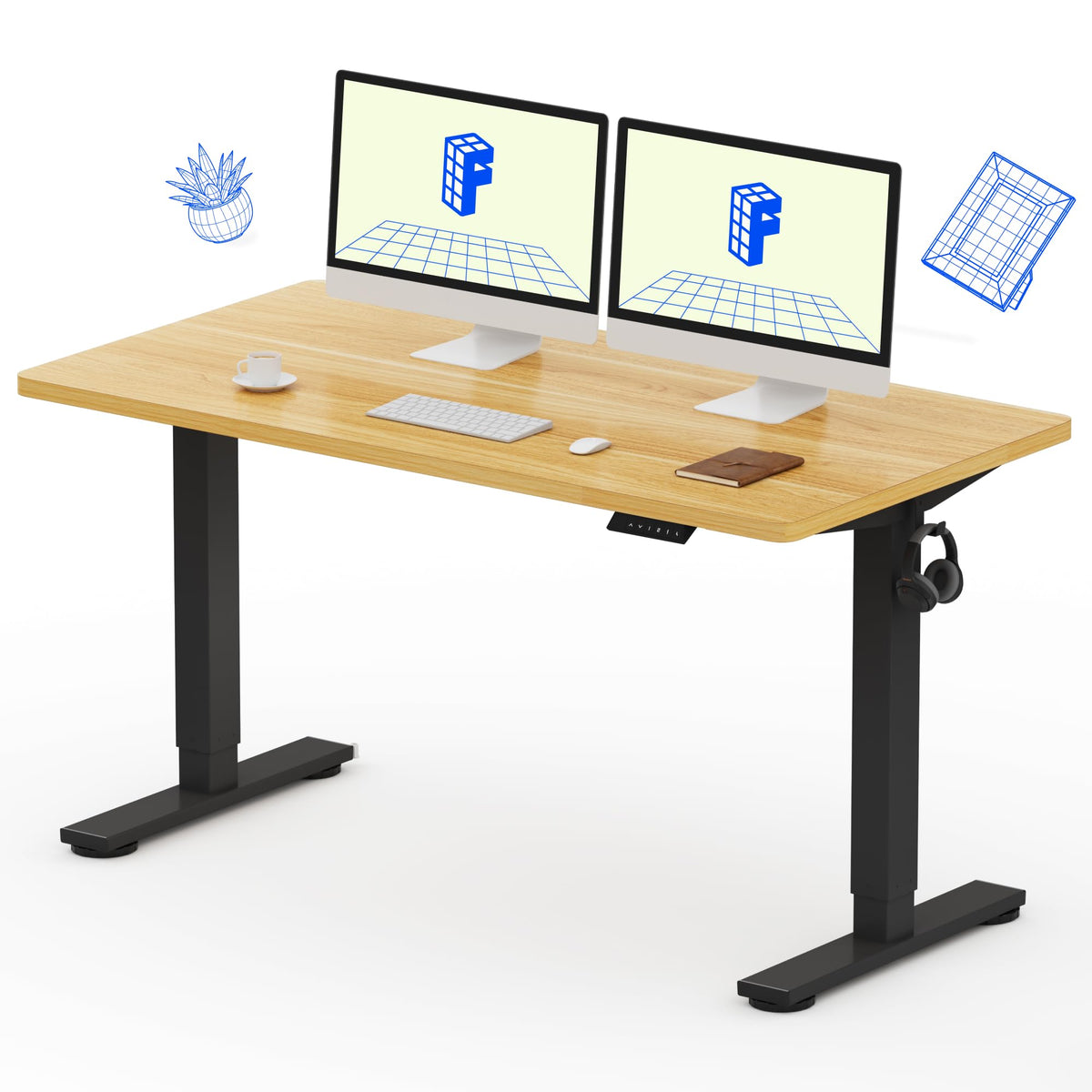 FLEXISPOT EN1 One-Piece Standing Desk, Electric Adjustable with 4 Memory Presets, 176 LBS Capacity, Stable & Quiet, Seamless Desktop for Home Office & Dual Monitors, 48"x24" Black Walnut