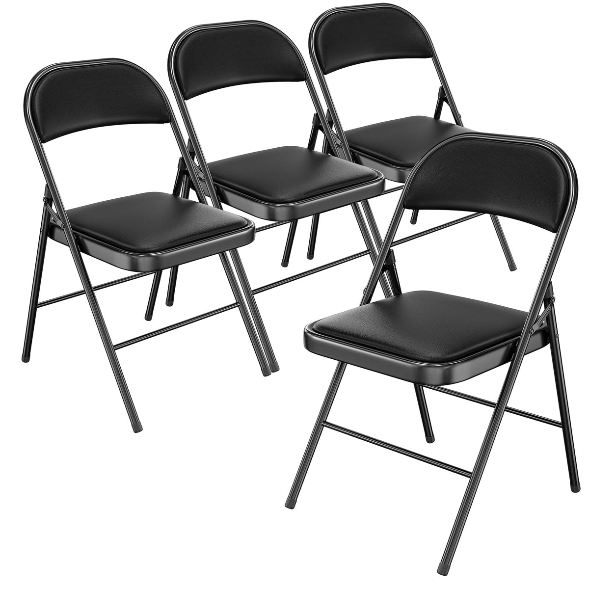 Bonnlo Folding Chair with Comfortable Padded Cushion and Back, Portable Folding Chairs for Outside, Office Events, Weddings, Pu Leather, 6 Black