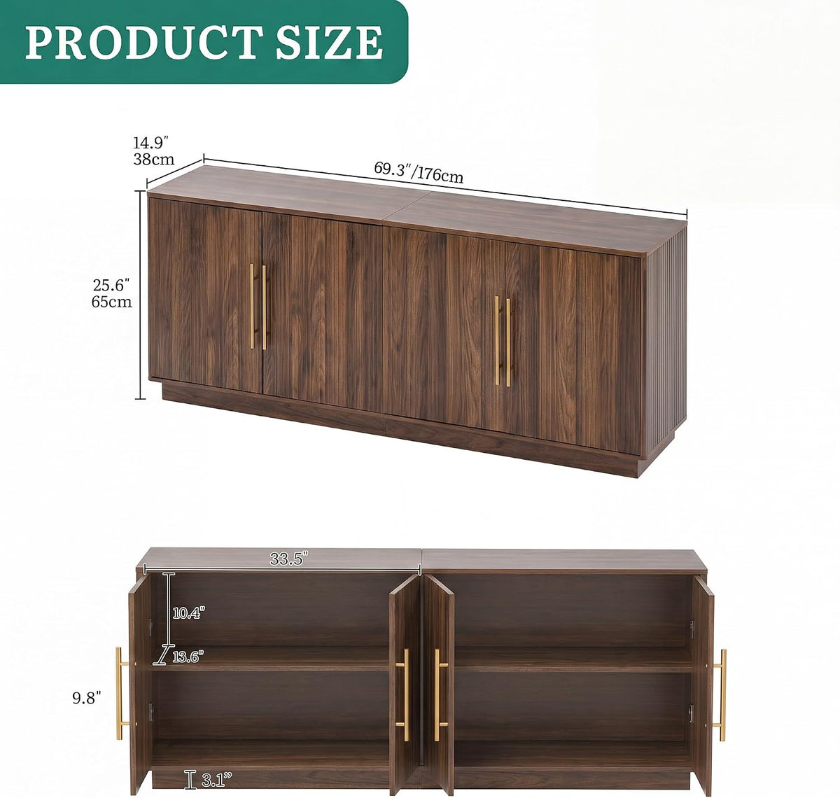 YITAHOME 70" TV Stand for up to 80" TVs with 4 Fluted Doors, Natural Oak