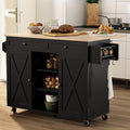 HLR Farmhouse Kitchen Island On Wheels, Teal Green