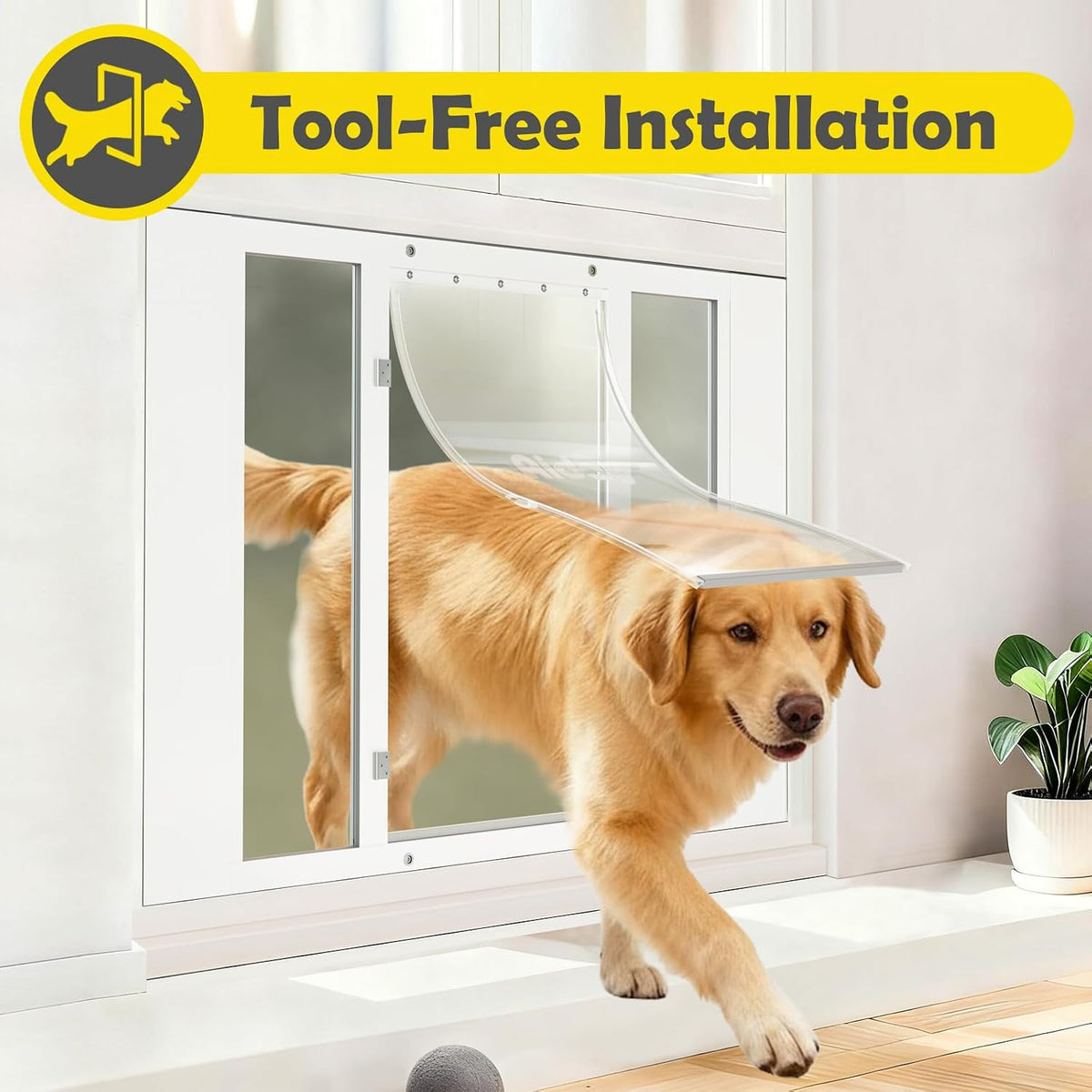 Dog Door for Window, Aluminum Frame Window Pet Door, Adjustable to Fit 27"-32" Width Sliding Windows, Magnetic Closure, Fits Dogs up to 200lb, Extra Large