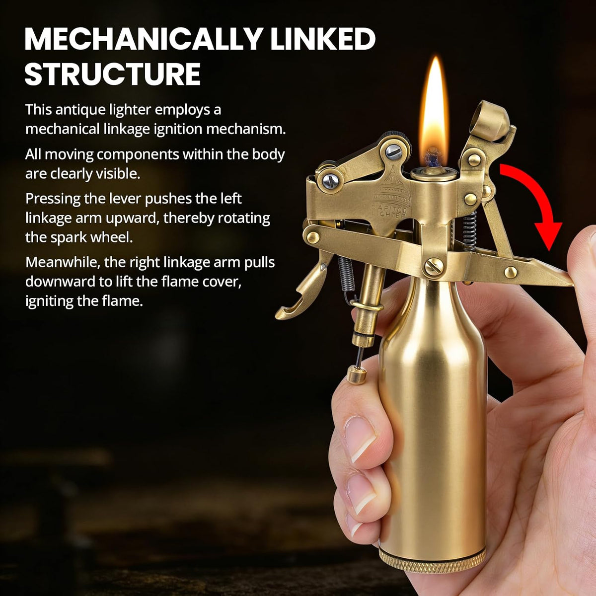 The Capitol Lighter, Vintage Trench Lighter Antique Kerosene Fluid Refillable Copper Lighters, Replica Classic Unique Table Lighters Collection Gift for Man Dad (Fuel Not Included)