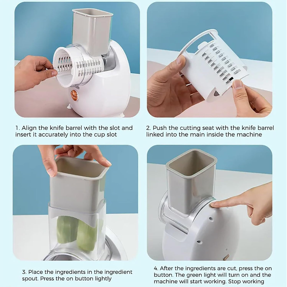Electric Cheese Grater Vegetable Slicer, Rechargeable Rotary Grater Salad Maker with 3 Interchangeable Blades, Durable Material and Cutting Efficiently, for Kitchen, Camping, Restaurant