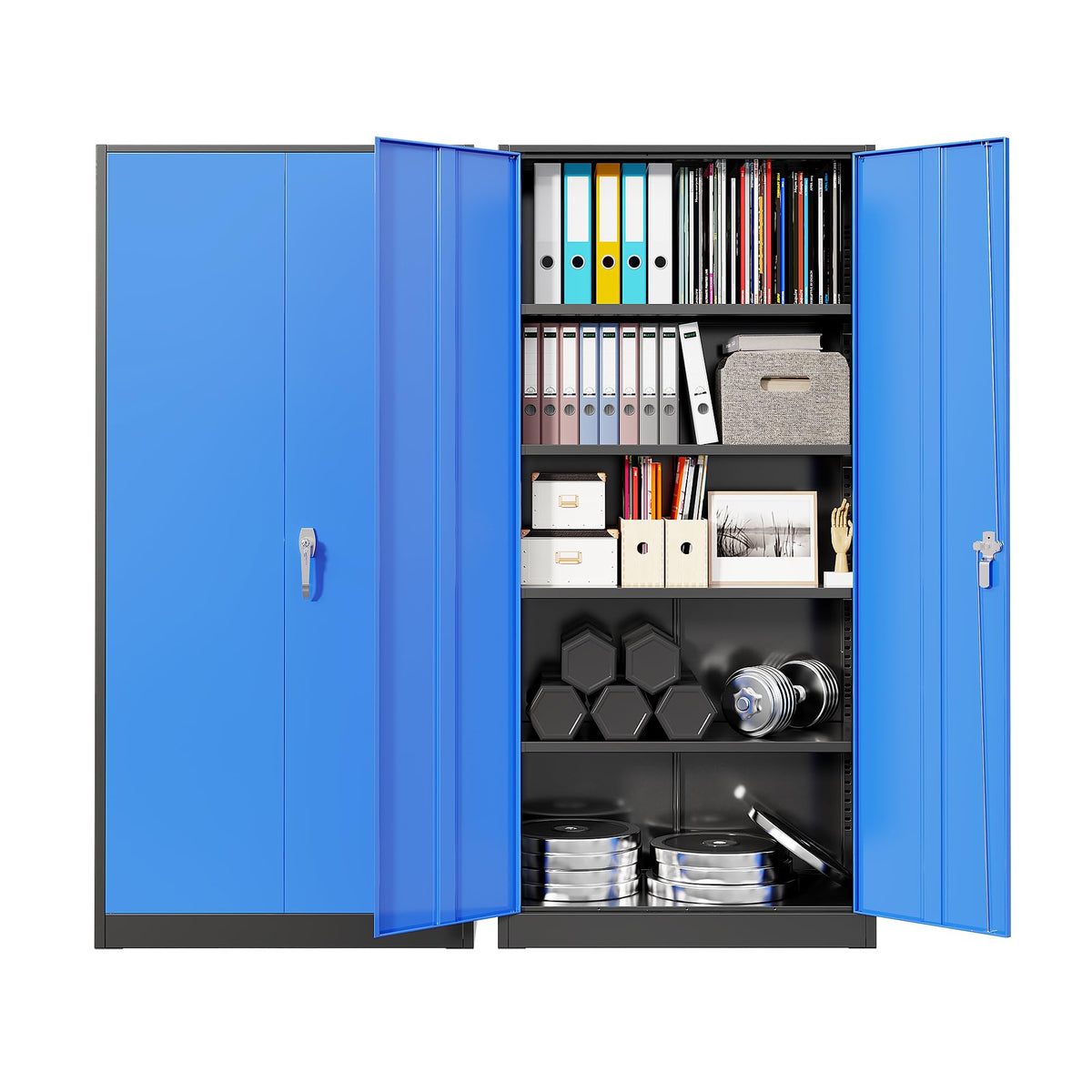 Bonusall 72" Metal Garage Storage Cabinet - 900lbs Heavy Duty Steel Cabinet with 3-Point Locking System & 4 Adjustable Shelves, Lockable Tall Storage for Garage, Office, Warehouse - Black & Red