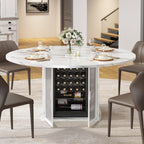 IBF 47" White Faux Marble Round Dining Table with Storage for Dining Room