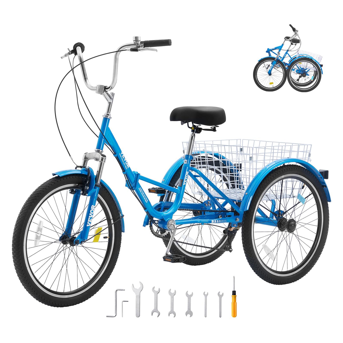 VEVOR Folding Adult Tricycle,Adult Folding Trikes, 3 Wheel Cruiser Bike with Large Basket & Adjustable Seat, Shopping Picnic Foldable Tricycles for Women, Men, Seniors