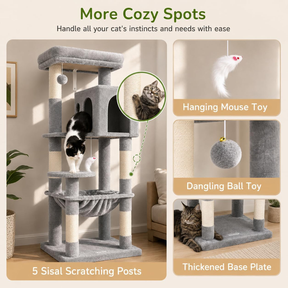 Globlazer Cat Tree Tower with Scratching Post for Indoor Cats, F53