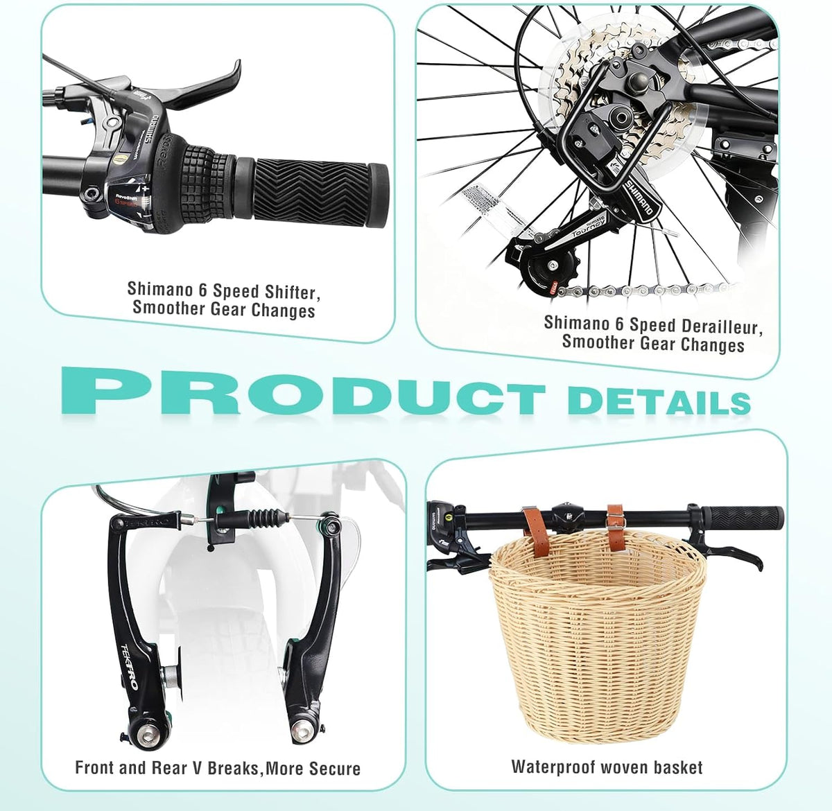 20 Inch Folding Bike for Adults with Basket & Phone Holder, 6-Speed City Commuter, Steel Frame Portable Compact Bicycle with Dual V-Brakes, Fenders, Foldable for Men Women