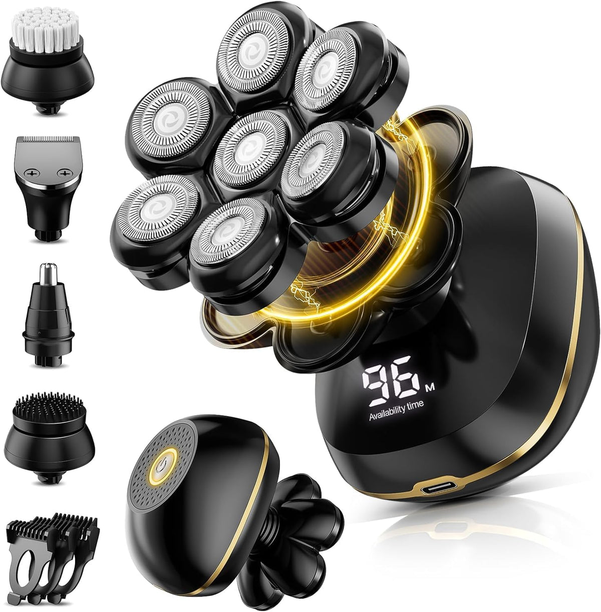 SHPAVVER Head Shavers for Bald Men, 7D Electric Razor for Head Wet Dry Shaver, LED Display Rechargeable Rotary Shaver Grooming Kit with Type-C Charge