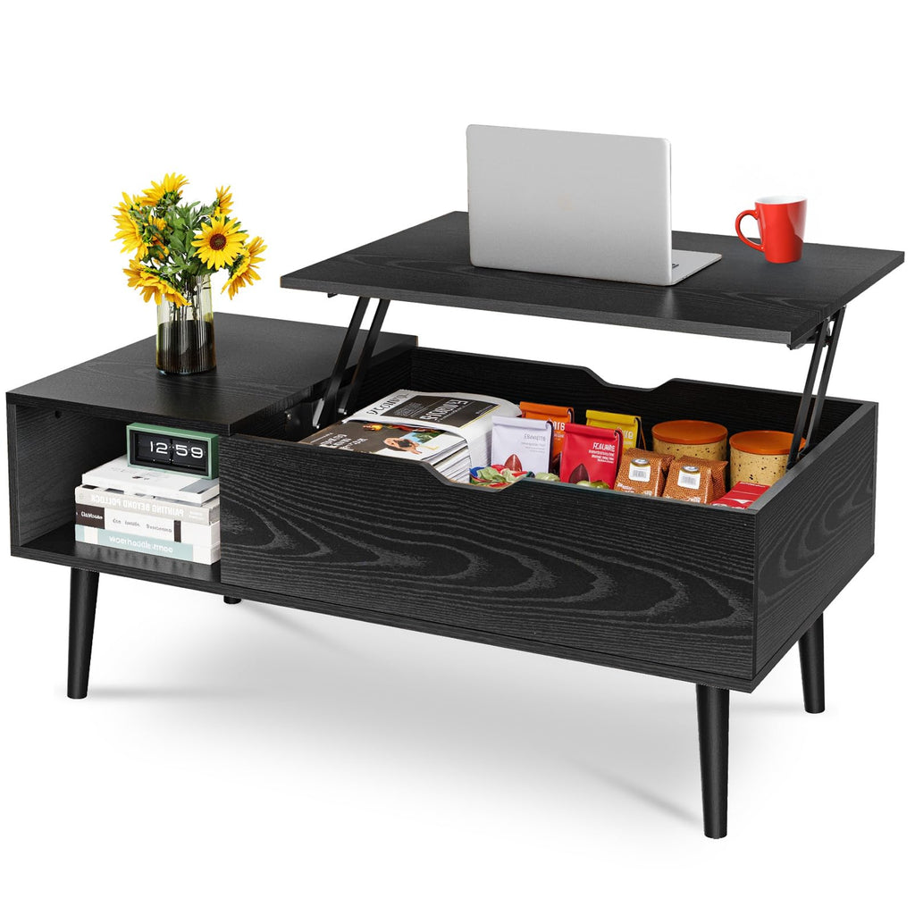 OLIXIS Coffee Table with Storage for Home Living Room Office, Black