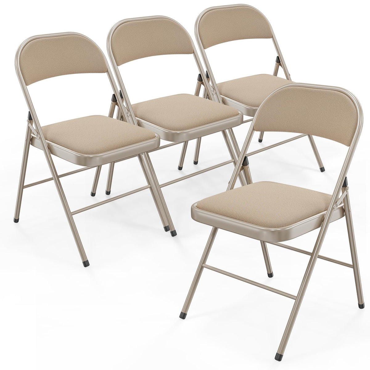 Bonnlo Folding Chair, Fabric Padded Folding Chairs with Cushion, Back and Steel Frame for Indoor Outdoor Outside Dinning Office Camping Use, Gray, 6 Pack