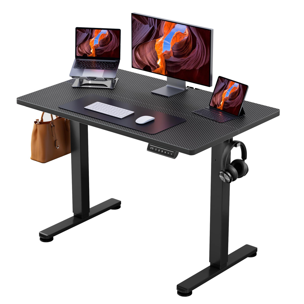 ErGear Height Adjustable Electric Standing Desk, 48 x 24 Inches Sit Stand up Desk, Memory Computer Home Office Desk, Vintage Brown