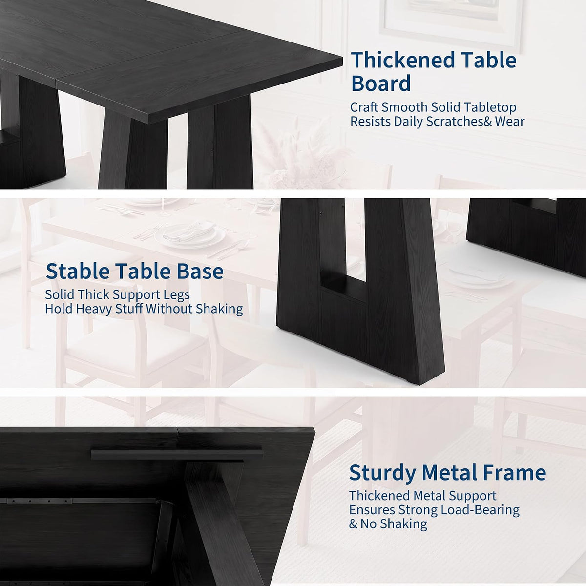 Garvee 63" Dining Table for 4-6 People, Modern Kitchen Table, Black