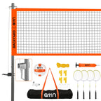 A11N SPORTS Outdoor Volleyball and Badminton Combo Set - Includes Adjustable Height Anti-Sag Net, Volleyball, Air Pump, 4 Badminton Rackets, 2 Shuttlecocks, Boundary Line Marker, and Carrying Bag
