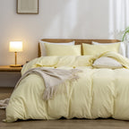 BESTOUCH Cotton Solid Duvet Cover Set Linen Feel Cornflower Blue Queen