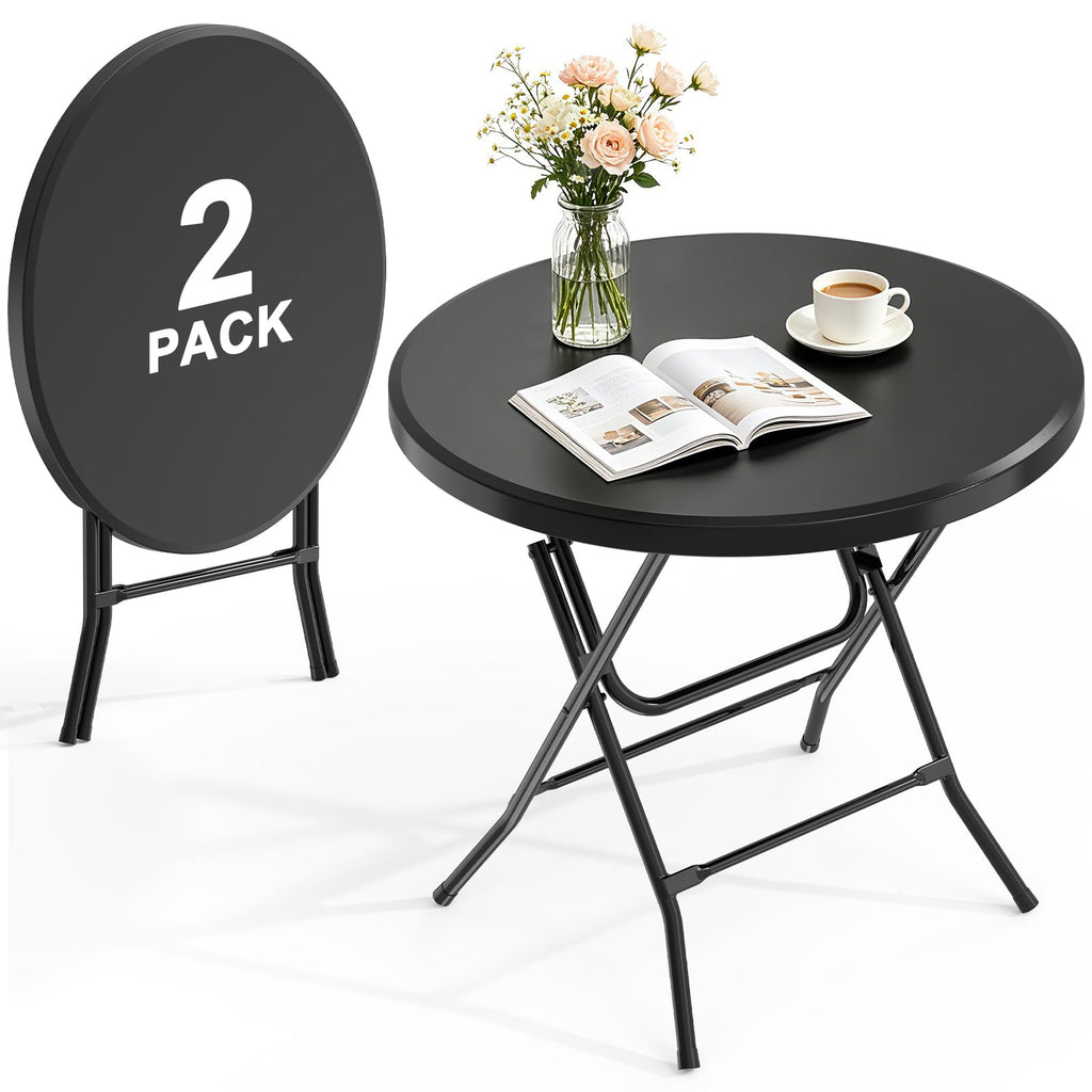 32" Round Folding Table, HDPE Top & Metal Frame, 2 Pack, White