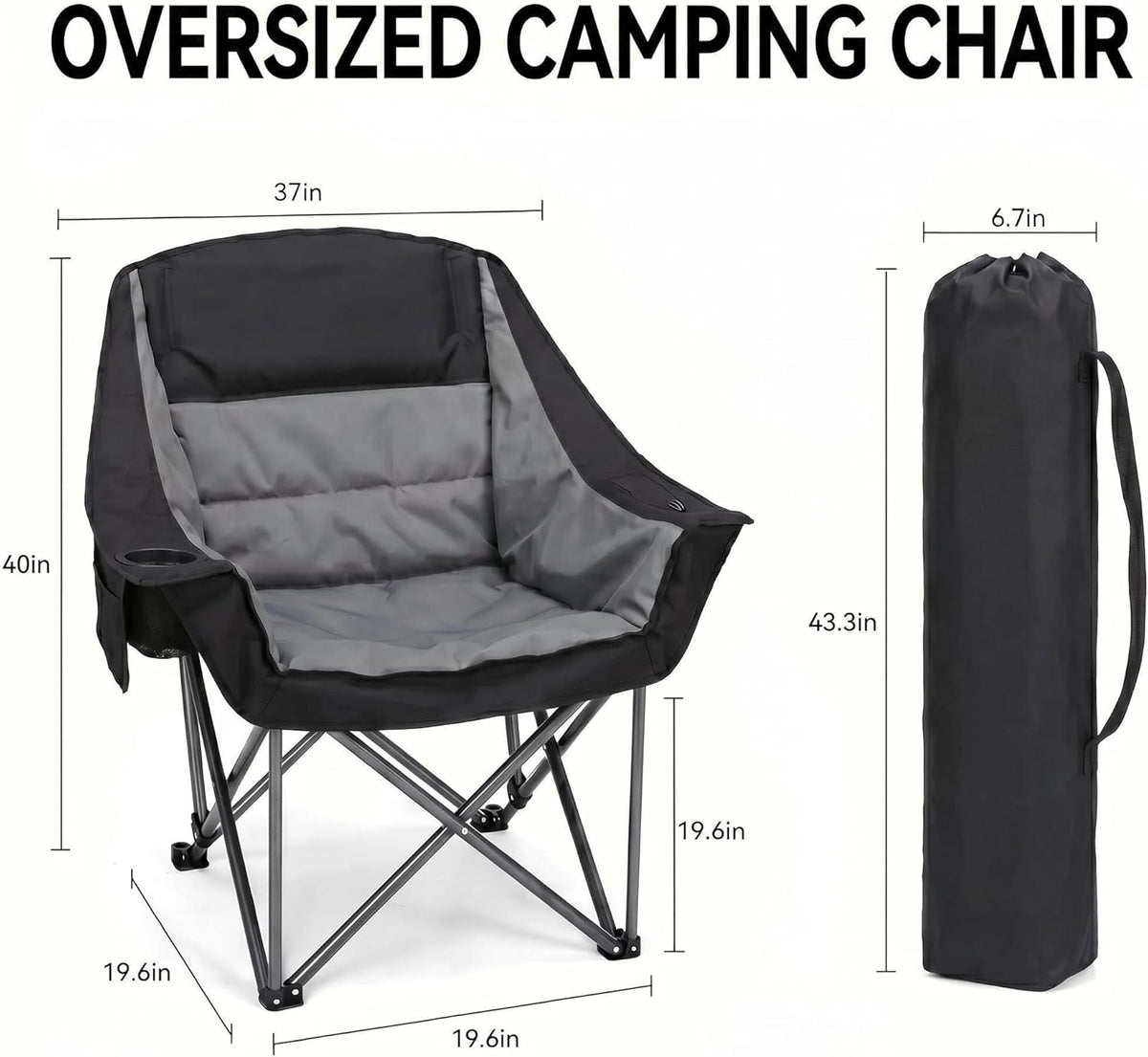 2 Pack Oversized Camping Chair Heavy Duty Lawn chair Support 500 lbs,Grey