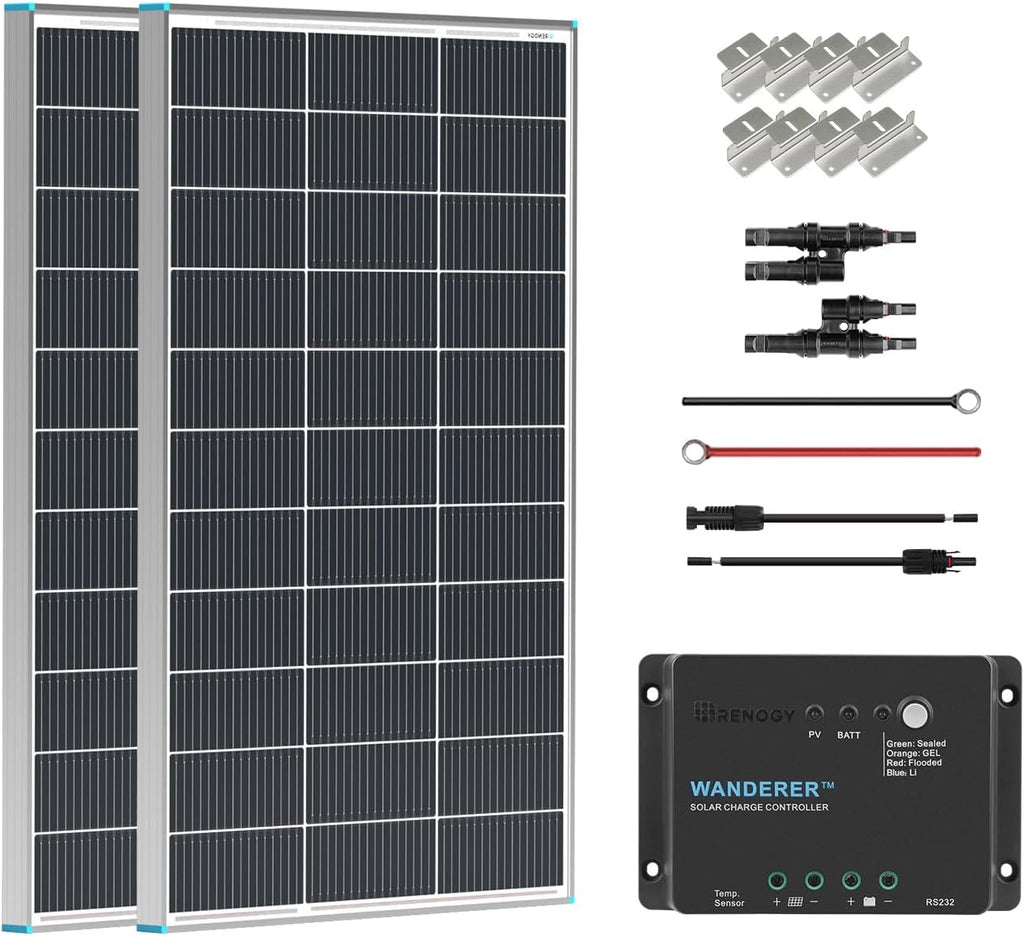 Renogy 200W 12V Monocrystalline Solar Panel Kit + 30A PWM Charge Controller