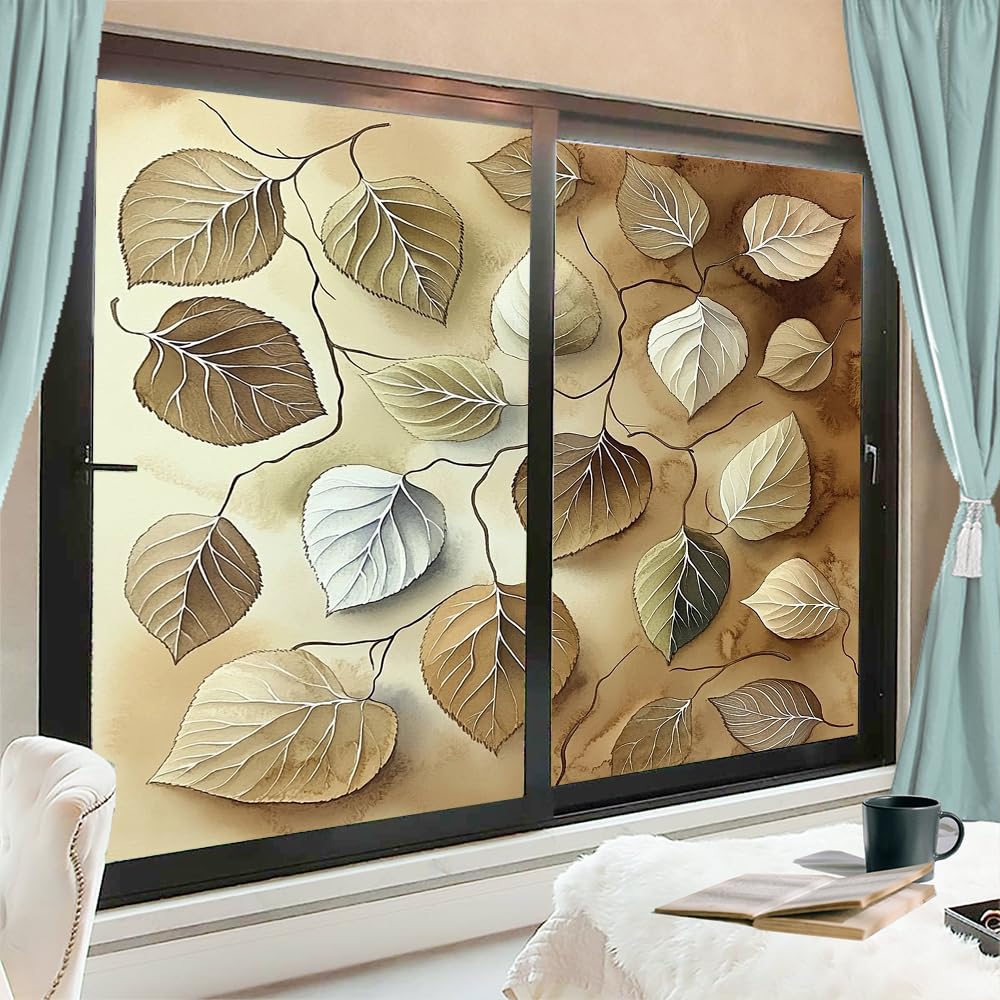 Vintage Door Ocean Stained Glass Window Film 35.4Wx63L inch x 2pcs