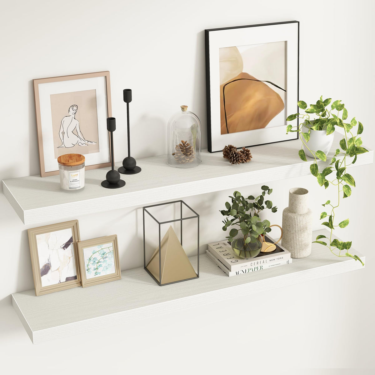 Fun Memories Floating Shelves - 2 Pack 12 Inch Rustic Wooden Wall Shelves - Extra Deeper & Thicker Wall Mounted Storage Shelf for Living Room, Kitchen, Farmhouse - 36" W x 12" D x 1.8" H - Brown