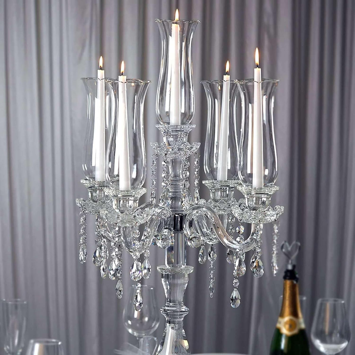 Efavormart 32" Tall 5 Arm Premium Hurricane Taper Crystal Glass Candle Holder Candle Holder Wedding Centerpiece