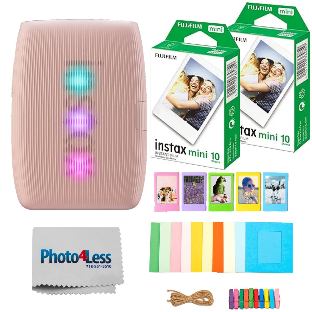 FUJIFILM Instax Mini Link 3 Smartphone Printer Bundle with Fujifilm Instant Mini Film (20 Sheets), Hanging Photo Frames, Table top Photo Frame for Mini Film (Sage Green)