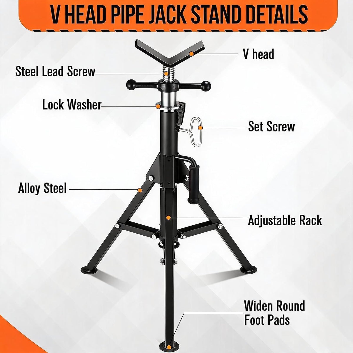 2PCS Pipe Jack Stand, 2500LB Carbon Steel Heavy Duty Pipe Stand