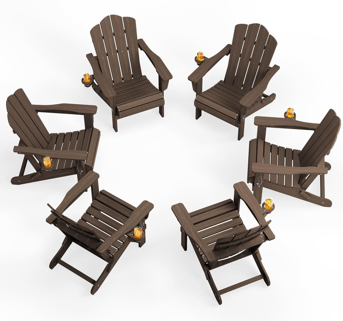 KINGYES Folding Adirondack Chair Set of 4 with Cup Holder, Navy