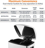 Amazon Basics Dual Compartment Recycling Trash Can with Soft-Close Lid, Fingerprint Resistant, Removable Liner Buckets, 60 Liters, Rectangular, Grey, Silver