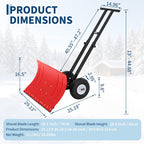 Snow Shovel with Wheels, 29" W x 16.54" H, Double Rod, Red