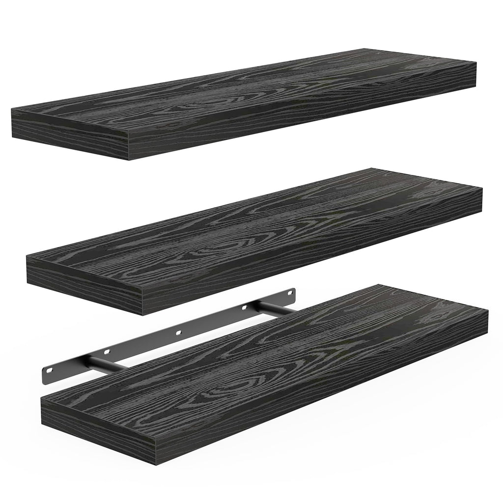 BAYKA Rustic Brown Floating Shelves 35.4in, Set of 2, Wall Mount Wood Shelf