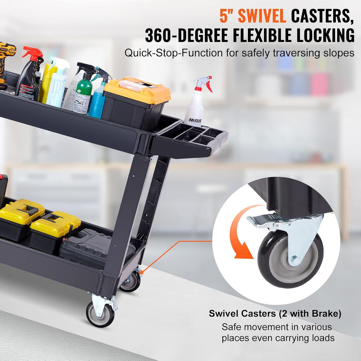 VEVOR Utility Service Cart 2 Shelf 550 lbs Heavy Duty Plastic Rolling Cart