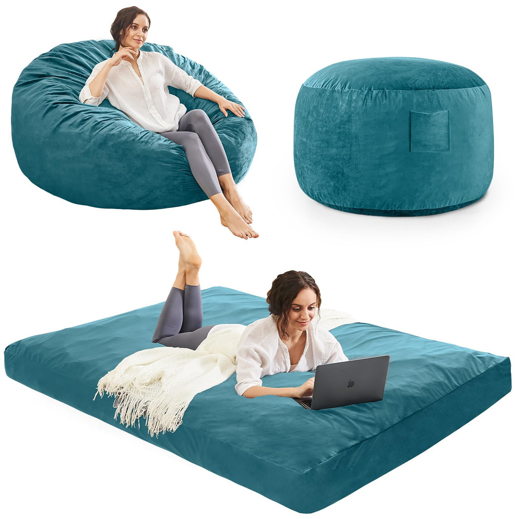 Bean Bag Chairs for Adults - Giant Bean Bag Convertible Floor Sofa