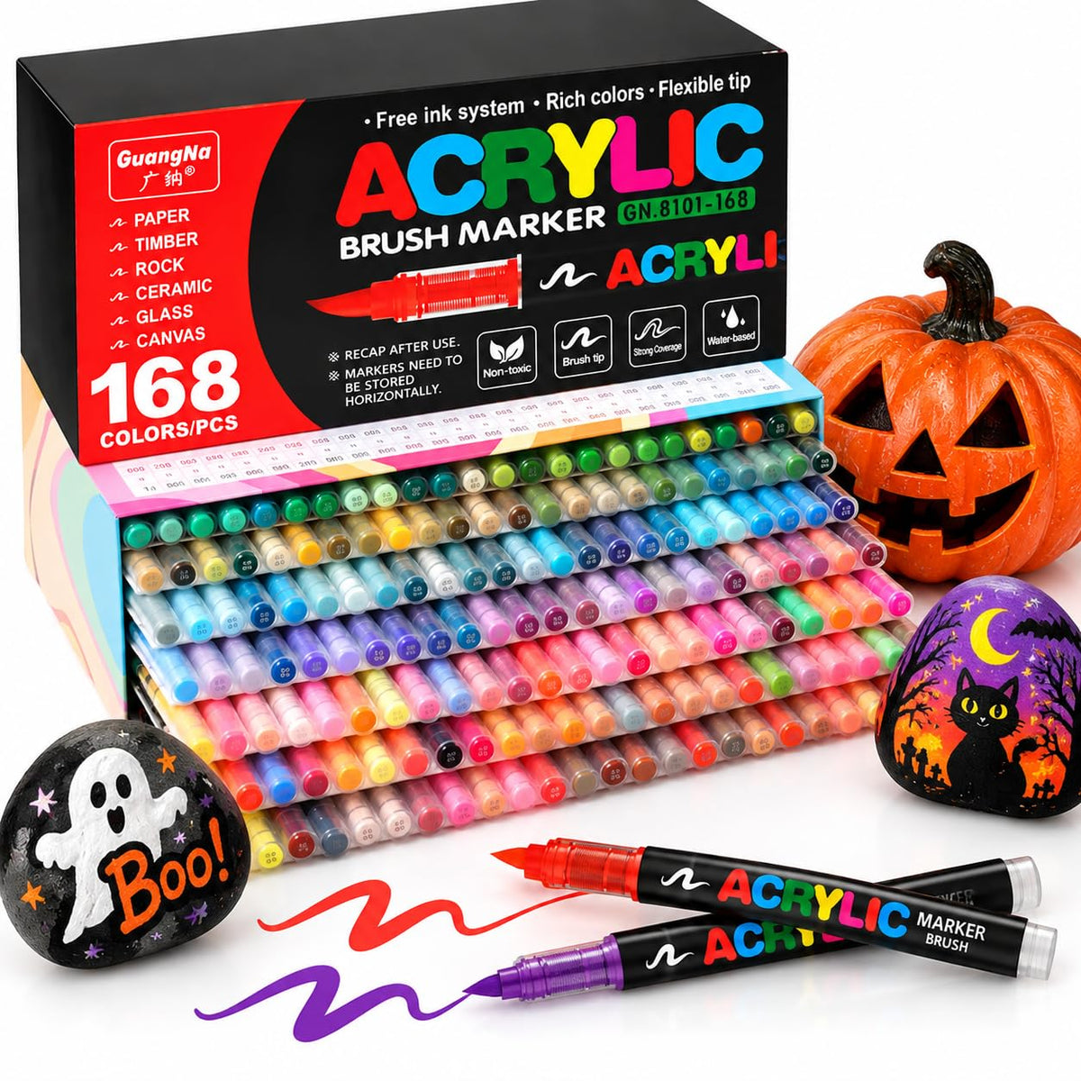 Amamao 240 Colors Soft Brush Tip Acrylic Paint Markers for Rock Painting