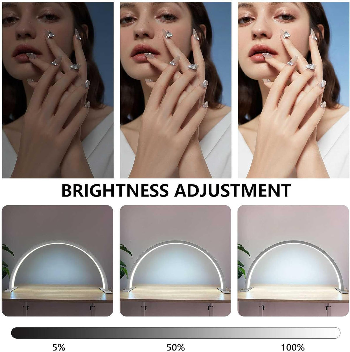 Half Moon Light Nail Lamp for Desk, 3360 Lumen Stepless Dimming with Wire Controller, 28inch 48W Pro LED Manicure Light, 2700K-5600K Tattoo Lash Tech Lighting Lamp