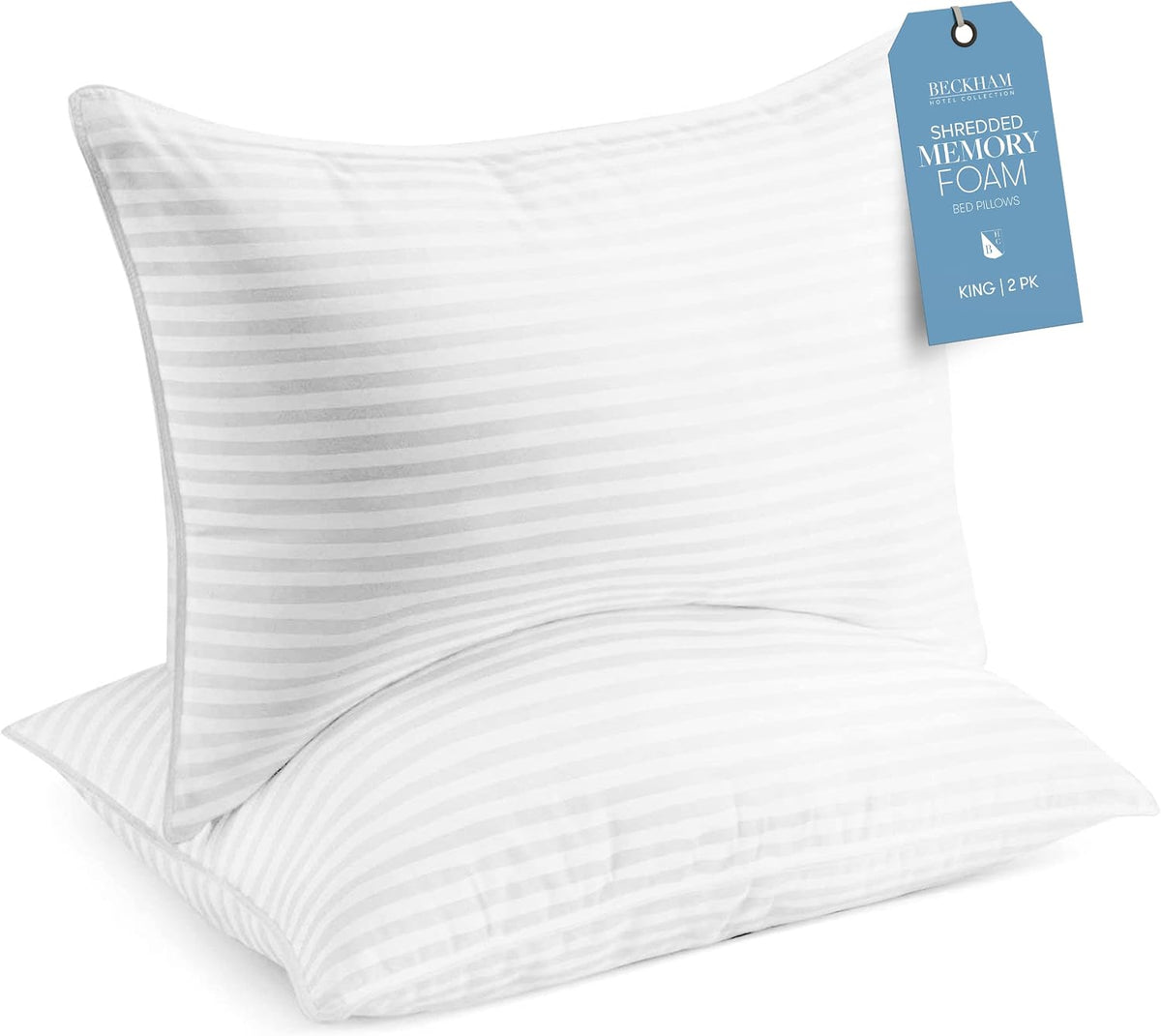 Beckham Hotel Collection King Size Memory Foam (Adjustable Fill) Bed Pillows Set of 2 - Cooling Shredded Foam Pillow for Back, Stomach or Side Sleepers