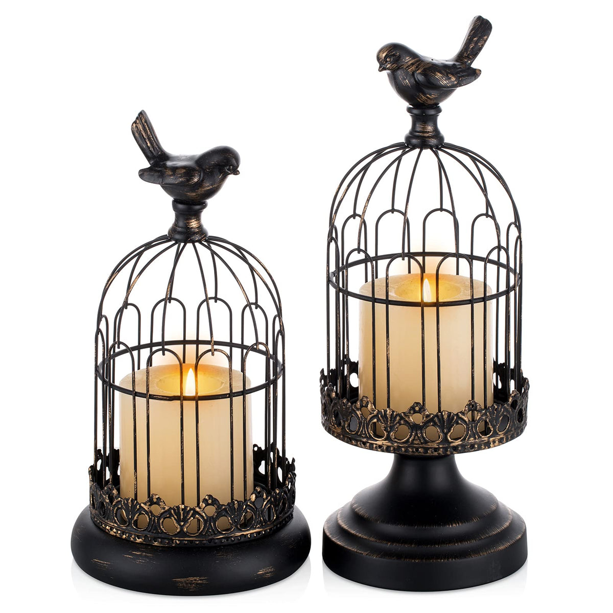 Decorative Candle Holder Bird Cage - Set of 2 Cage Lanterns for Candleholder Shabby Chic Country Home Decoration Table Centerpiece Mantel Decor-White||style1