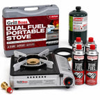 Chef Master Grill Boss Dual Fuel Camping Stove + 4x 8 oz Butane, 12,000 BTU