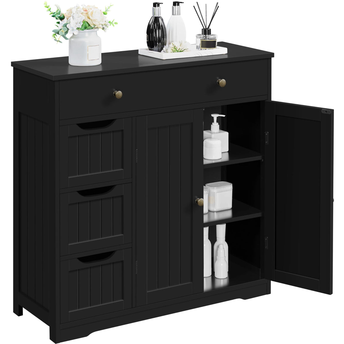 Topeakmart Freestanding Bathroom Storage Cabinet, 4 Drawers & 2 Doors White