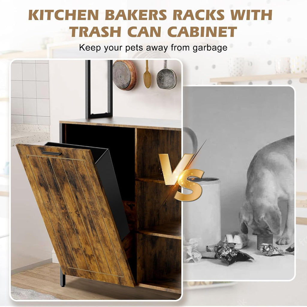 Kitchen Bakers Rack with Power Outlet, Microwave Oven Organizer
