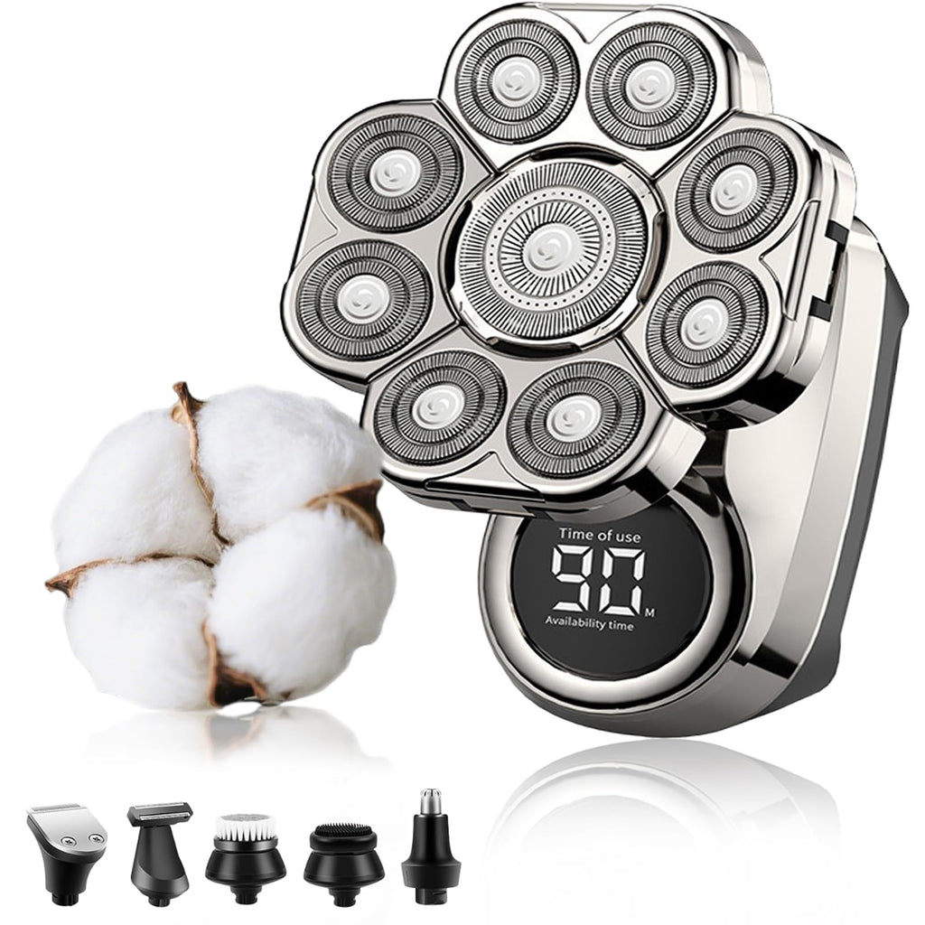Head Shaver 9.0, 9D Floating Head Shavers for Bald Men, IPX7 Waterproof Wet Dry Shaving, Intelligent LED Display (Silver Set)