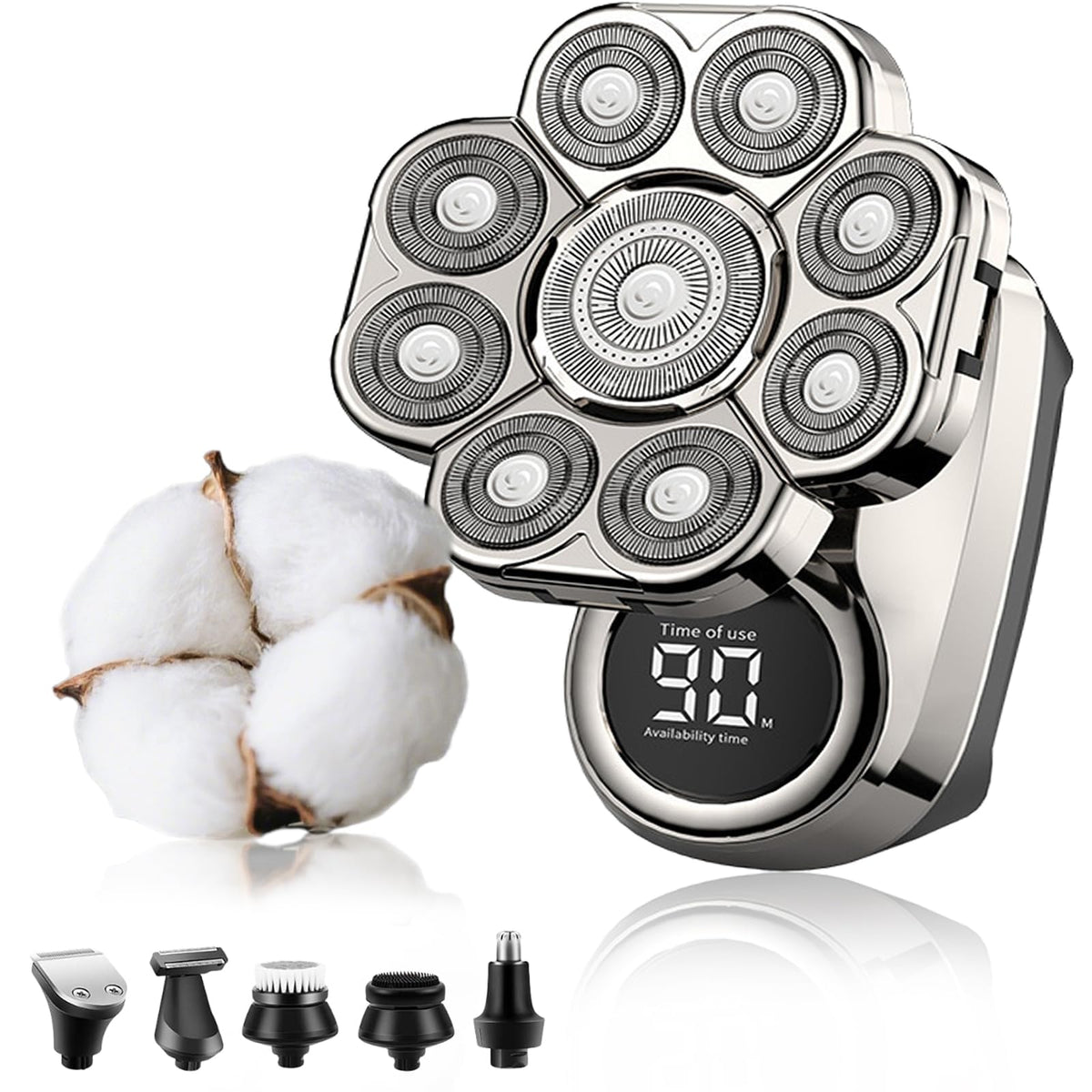 Head Shaver 9.0, 9D Floating Head Shavers for Bald Men, IPX7 Waterproof Wet Dry Shaving, Intelligent LED Display (Silver Set)