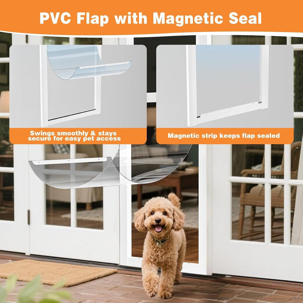 Dog Door for Sliding Glass Doors, 86.6"-92.5" Adjustable, Security Lock