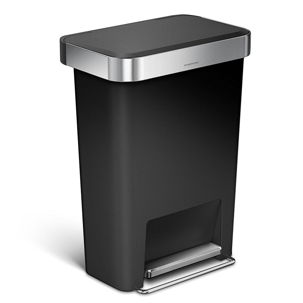 simplehuman 45 Liter / 12 Gallon Rectangular Kitchen Step Trash Can with Soft-Close Lid, Grey Plastic