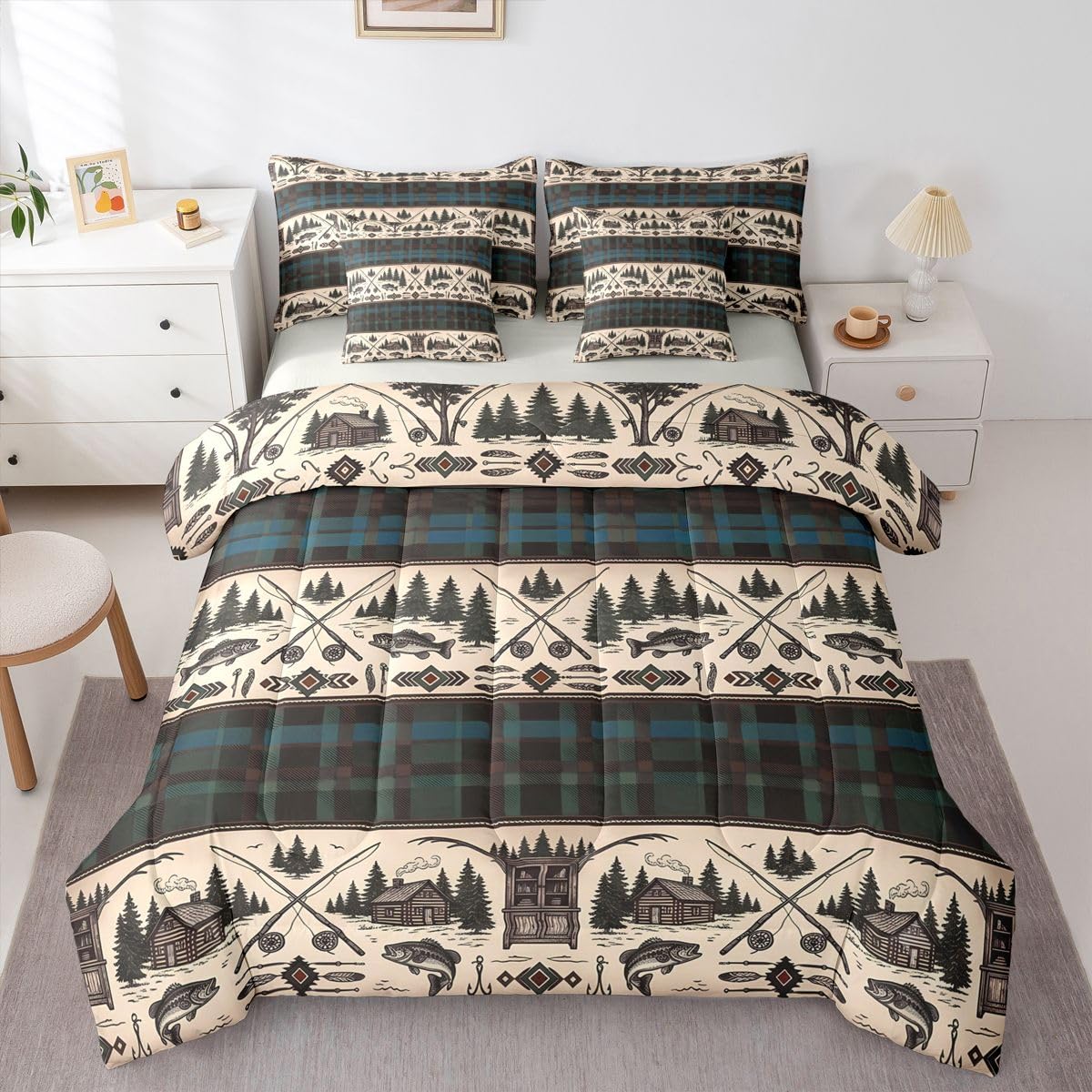Feelyou Deer Comforter Set with Sheets King Size 7 piece Kids Rustic Deer Hunting Bedding Set Cabin Lodge Deer Bed in a Bag Farmhouse Nature Wildlife Antlers Brown Bed Set