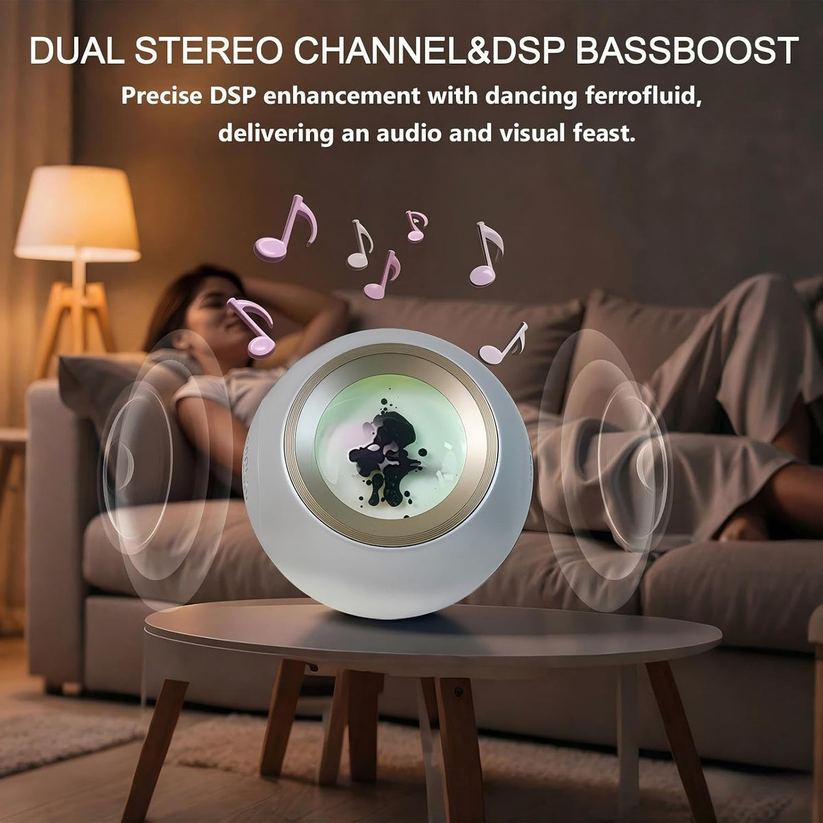 Ferrofluid Speaker, 30W High-Power Audio Visualizer Bluetooth Speaker Enhanced Bass&Crisp Highs, Dual Stereo Channel,TWS paired,Vibrant Ambient Colorlight,Desktop Ferrofluid Toy for PC&Phone