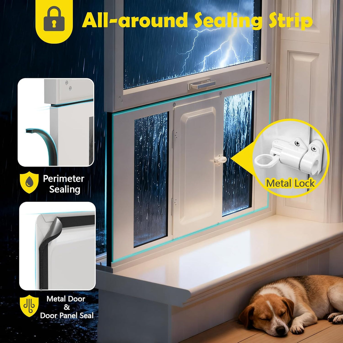 Dog Door for Window, Aluminum Frame Window Pet Door, Adjustable to Fit 27"-32" Width Sliding Windows, Magnetic Closure, Fits Dogs up to 200lb, Extra Large